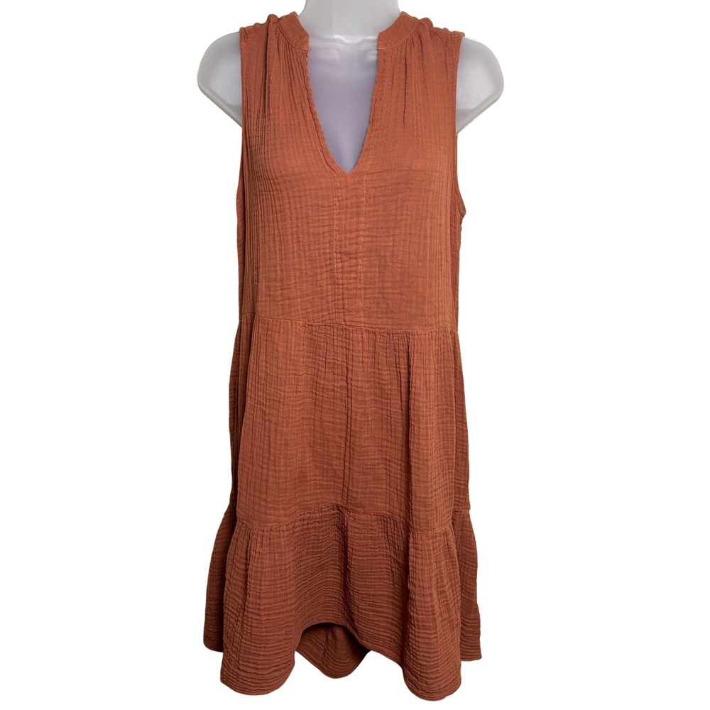 Michael Stars Daisy Terracotta Gauze V-Neck Tiered V-Neck Mini Dress Womens XS